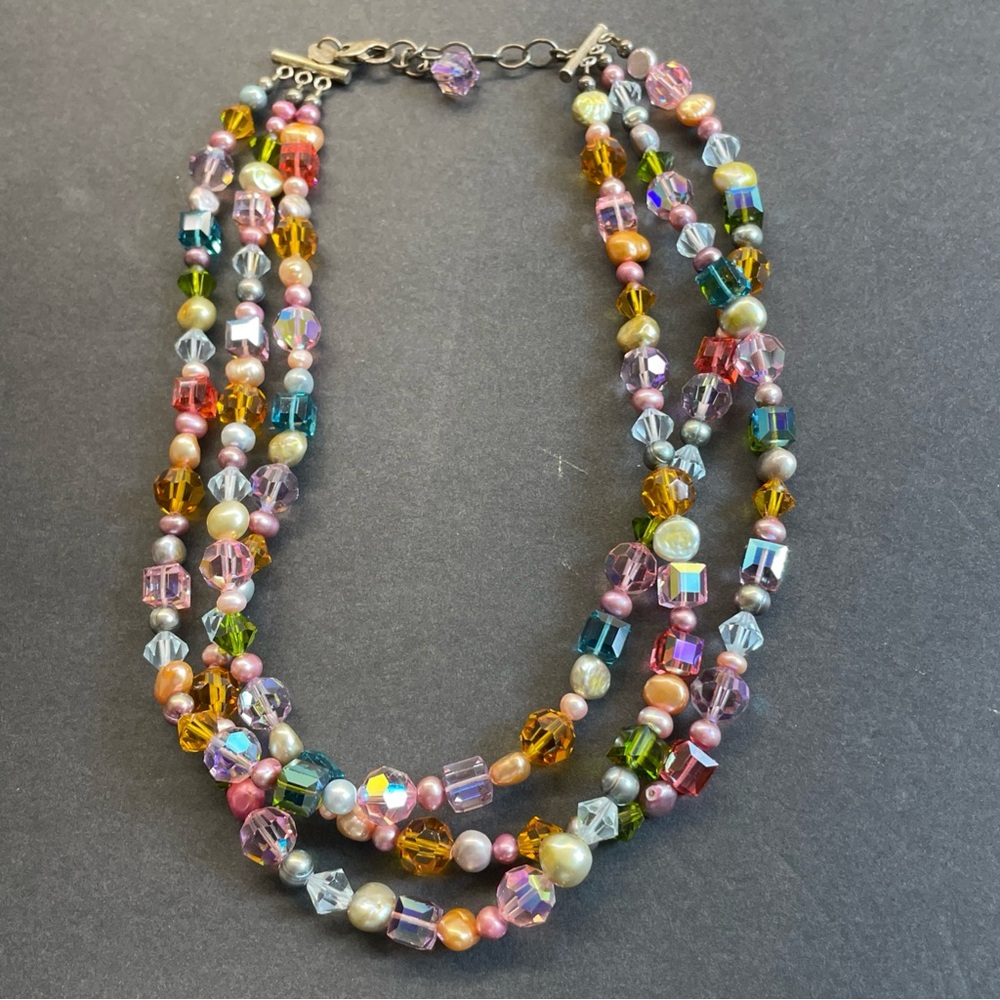 EMILY RAY Necklace Womens 3-strandsterling‎ silver marked semi precious gemstone